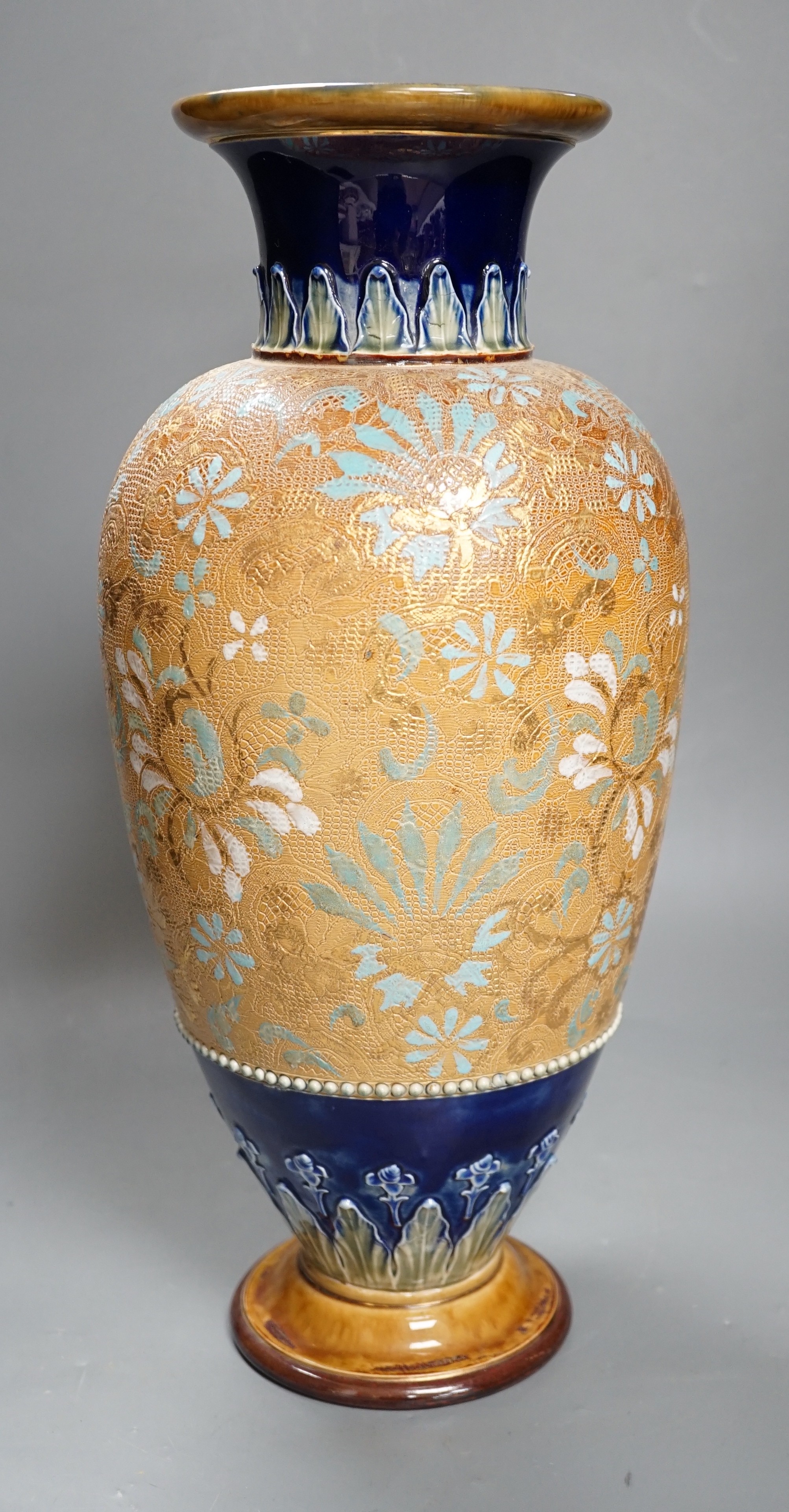 A large Royal Doulton Slater’s patent stoneware vase, 43cm